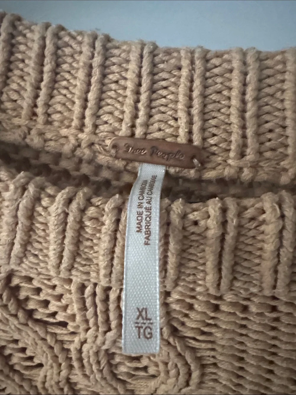 Free People Dream Cable Crewneck Sweater - Classic Camel